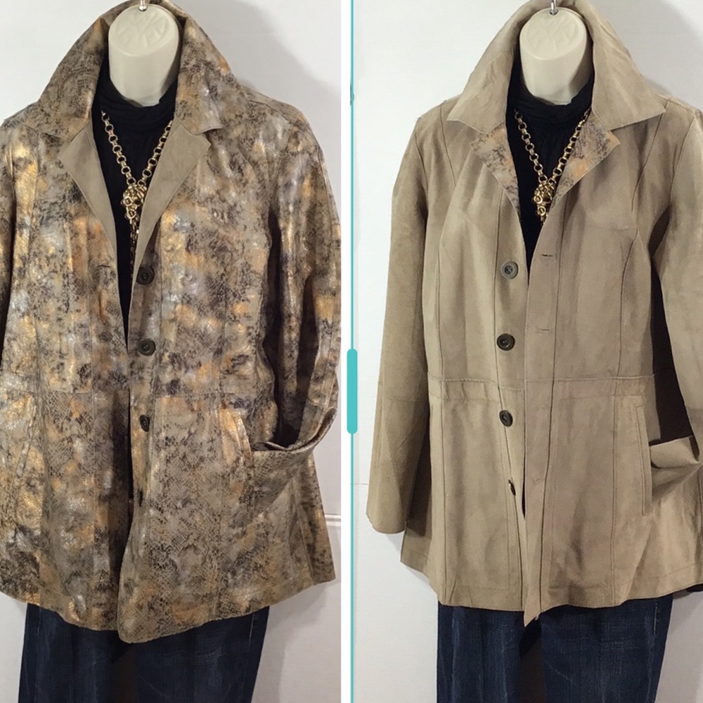 Chico’s Metallic Reversible Button Front Leather … - image 1